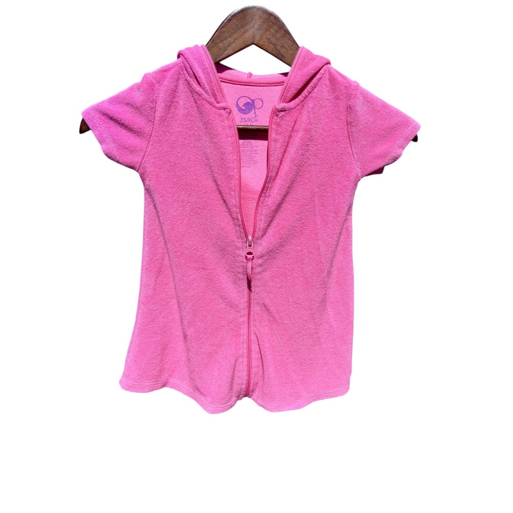 OP Terry Cloth Swim Cover Up Kids XS 4-5 Pink Excellent Hooded Full Zip